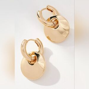 Anthropologie Bottle Cap Charm Huggie Earrings Gold Plated Brass